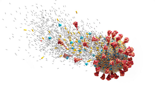Virus particle breaking apart β symbolic image of weakened immunity linked to lysine deficiency symptoms